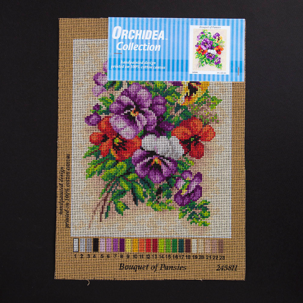 ORCHİDEA 24 x 30 cm Hercai Menekşe Buketi Baskılı Goblen 2458H - Bouquet of Pansies